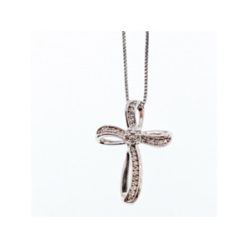 925 Sterling Silver White Topaz Chain With Cross Italy