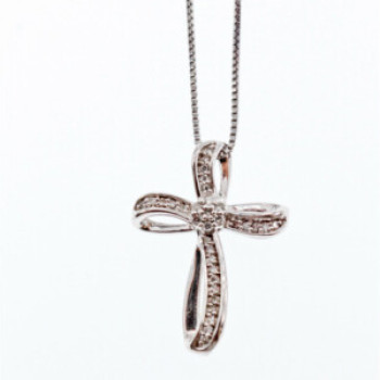 925 Sterling Silver White Topaz Chain With Cross Italy