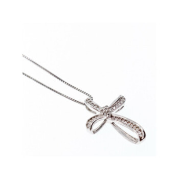 925 Sterling Silver White Topaz Chain With Cross Italy