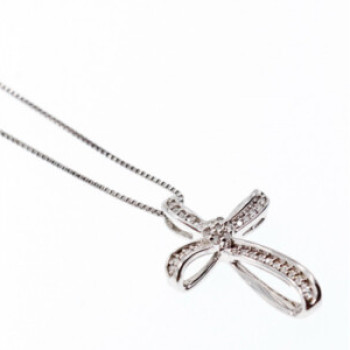 925 Sterling Silver White Topaz Chain With Cross Italy