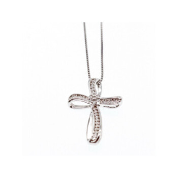 925 Sterling Silver White Topaz Chain With Cross Italy