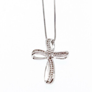 925 Sterling Silver White Topaz Chain With Cross Italy