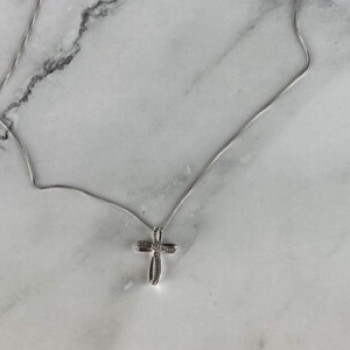 925 Sterling Silver White Topaz Chain With Cross Italy