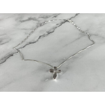 925 Sterling Silver White Topaz Chain With Cross Italy