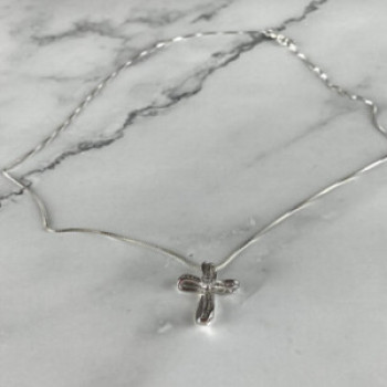925 Sterling Silver White Topaz Chain With Cross Italy