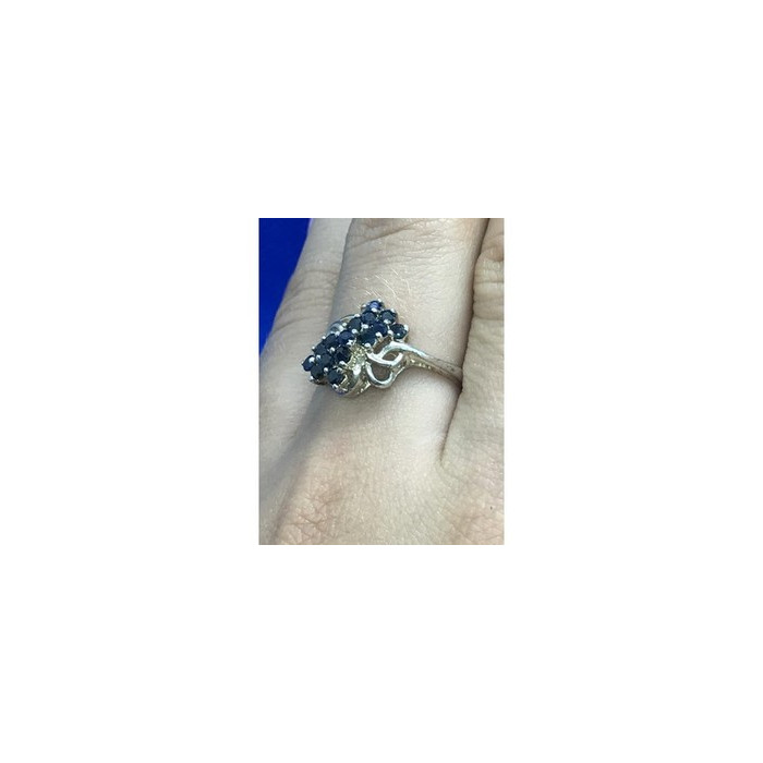 925 Sterling Silver Blue Sapphires Ring Size 8