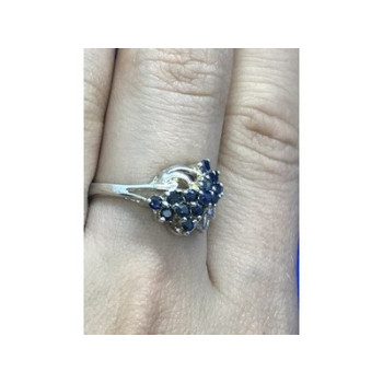 925 Sterling Silver Blue Sapphires Ring Size 8