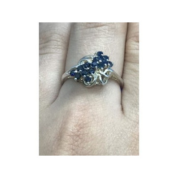 925 Sterling Silver Blue Sapphires Ring Size 8