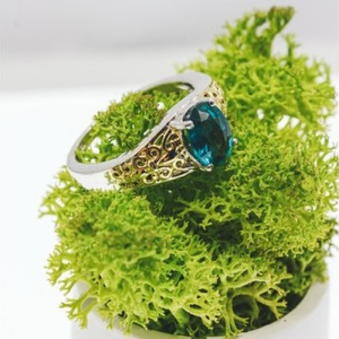 925 Sterling Silver Gold Plated Spinel Openwork Ring Size 6