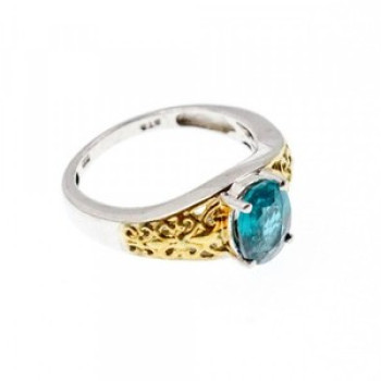 925 Sterling Silver Gold Plated Spinel Openwork Ring Size 6