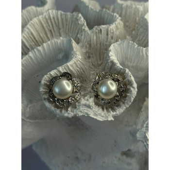Beautiful 925 Sterling Silver Pearl Earrings Length 0.60 Inch