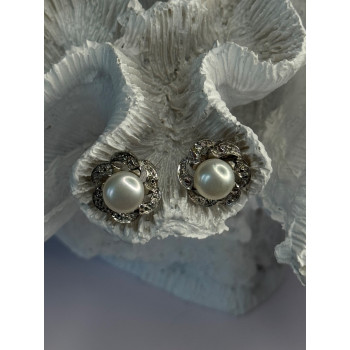 Beautiful 925 Sterling Silver Pearl Earrings Length 0.60 Inch