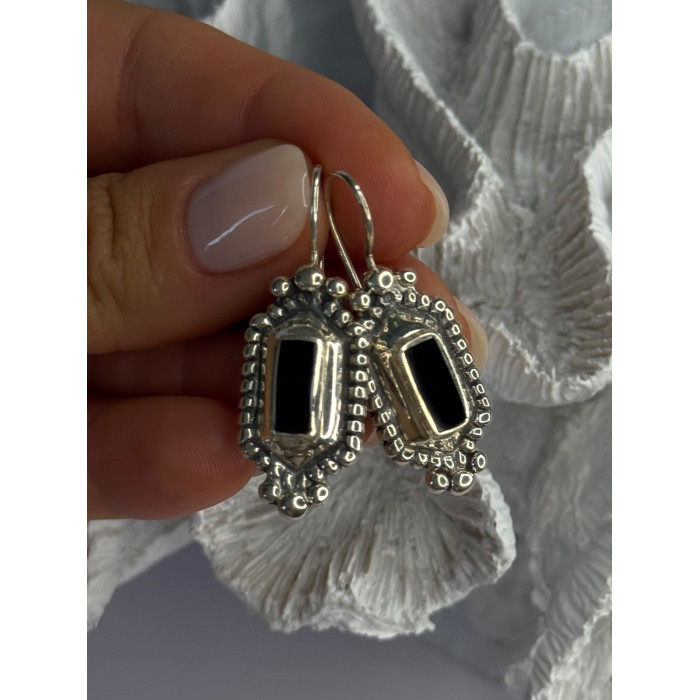 Vintage 925 Sterling Silver Onyx Earrings Length 1.50 Inch