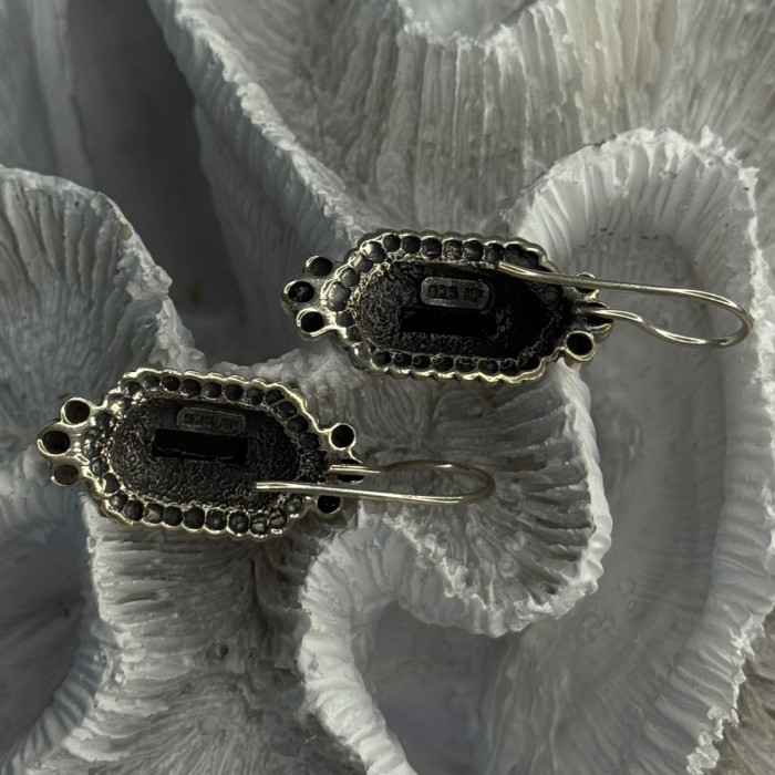 Vintage 925 Sterling Silver Onyx Earrings Length 1.50 Inch