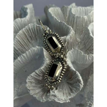 Vintage 925 Sterling Silver Onyx Earrings Length 1.50 Inch