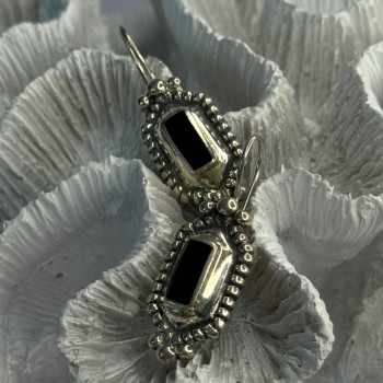 Vintage 925 Sterling Silver Onyx Earrings Length 1.50 Inch