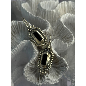 Vintage 925 Sterling Silver Onyx Earrings Length 1.50 Inch