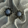 925 Sterling Silver Blue Agate Sun Earrings Length 0.90 Inch