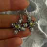 925 Sterling Silver Green Amber & Pearl Cross Earrings Length 1.50 Inch