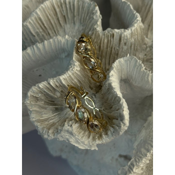 925 Sterling Silver Gold Plated White Topaz Earrings Length 0.90 Inch