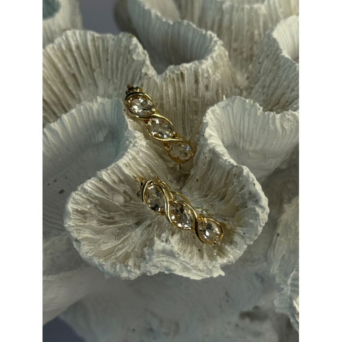 925 Sterling Silver Gold Plated White Topaz Earrings Length 0.90 Inch