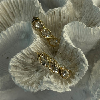 925 Sterling Silver Gold Plated White Topaz Earrings Length 0.90 Inch