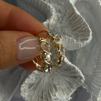 925 Sterling Silver Gold Plated White Topaz Earrings Length 0.90 Inch