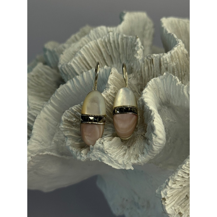 925 Sterling Silver Abalone & Marcasite Earrings Length 1.25 Inch