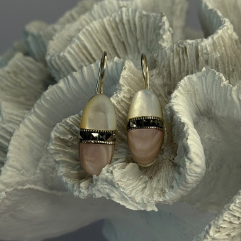 925 Sterling Silver Abalone & Marcasite Earrings Length 1.25 Inch