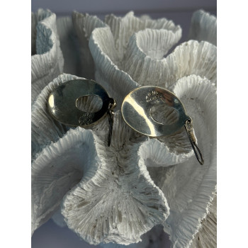 Vintage 925 Sterling Silver Onyx & Turquoise Earrings Length 1.90 Inch