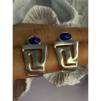 925 Sterling Silver Sodalite Earrings Length 1.05 Inch