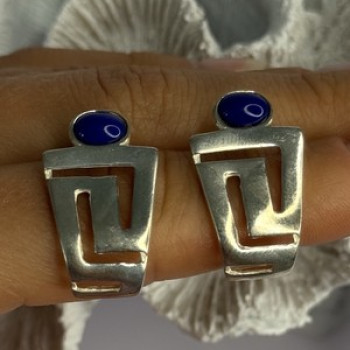 925 Sterling Silver Sodalite Earrings Length 1.05 Inch