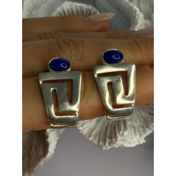 925 Sterling Silver Sodalite Earrings Length 1.05 Inch