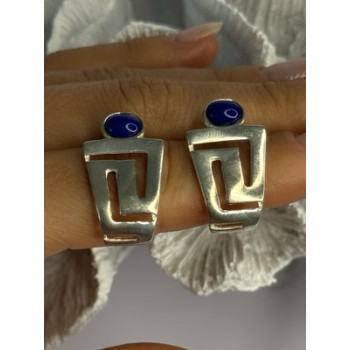 925 Sterling Silver Sodalite Earrings Length 1.05 Inch