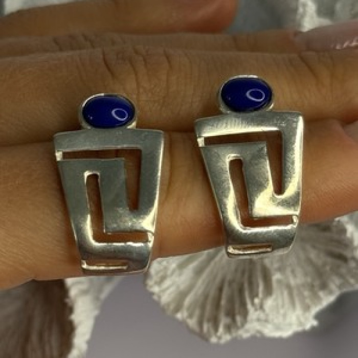 925 Sterling Silver Sodalite Earrings Length 1.05 Inch