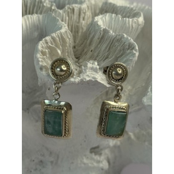 Vintage Beautiful 925 Sterling Silver Jade Earrings Length 1.20 Inch