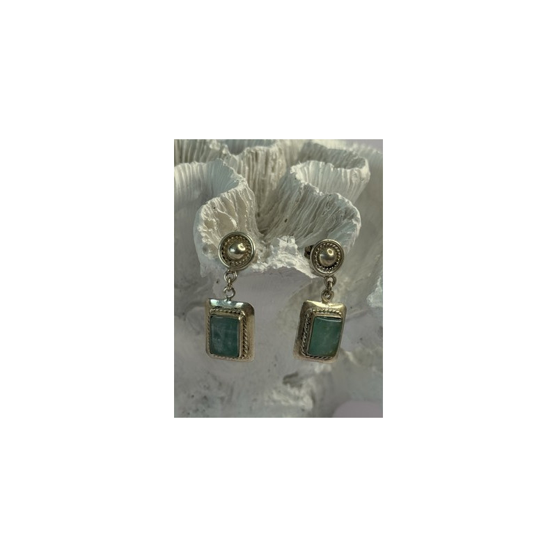 Vintage Beautiful 925 Sterling Silver Jade Earrings Length 1.20 Inch