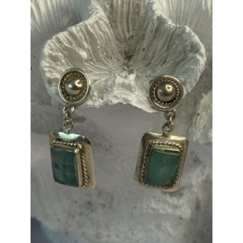 Vintage Beautiful 925 Sterling Silver Jade Earrings Length 1.20 Inch