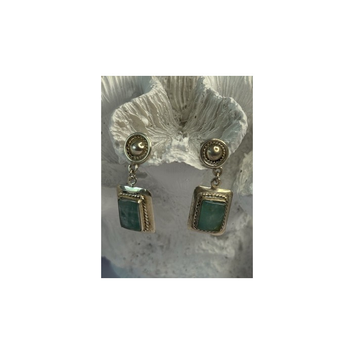 Vintage Beautiful 925 Sterling Silver Jade Earrings Length 1.20 Inch