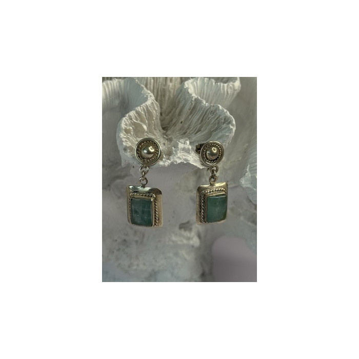 Vintage Beautiful 925 Sterling Silver Jade Earrings Length 1.20 Inch