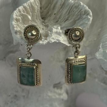 Vintage Beautiful 925 Sterling Silver Jade Earrings Length 1.20 Inch