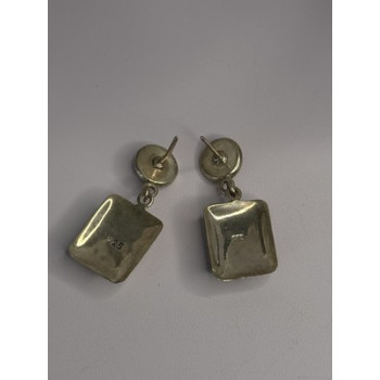 Vintage Beautiful 925 Sterling Silver Jade Earrings Length 1.20 Inch