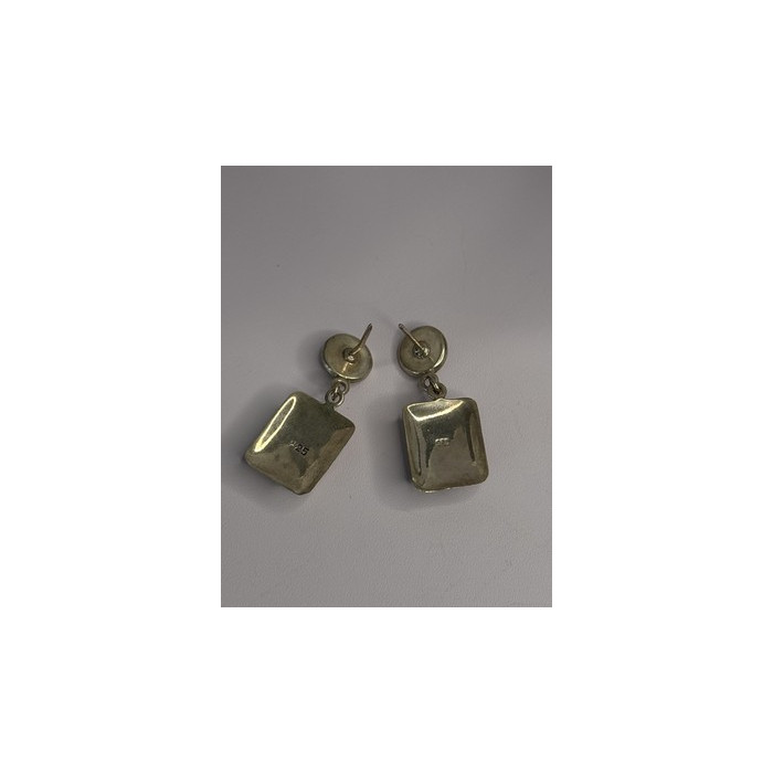 Vintage Beautiful 925 Sterling Silver Jade Earrings Length 1.20 Inch