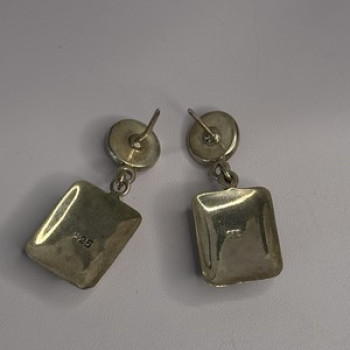 Vintage Beautiful 925 Sterling Silver Jade Earrings Length 1.20 Inch