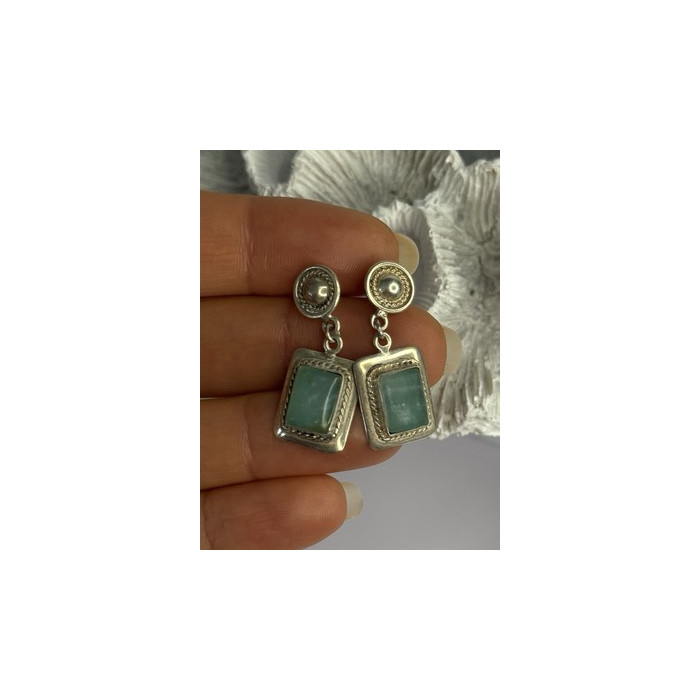 Vintage Beautiful 925 Sterling Silver Jade Earrings Length 1.20 Inch