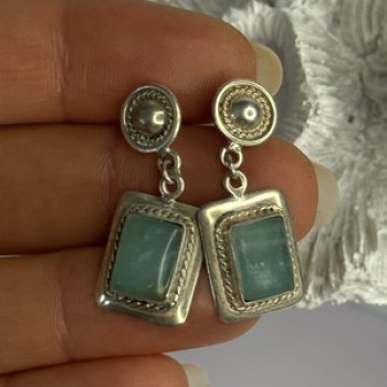 Vintage Beautiful 925 Sterling Silver Jade Earrings Length 1.20 Inch