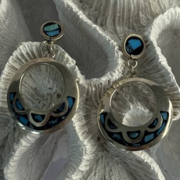 Vintage 925 Sterling Silver Turquoise Earrings Length 1.80 Inch