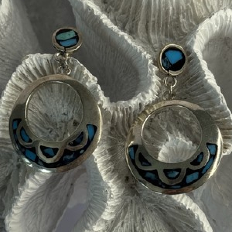 Vintage 925 Sterling Silver Turquoise Earrings Length 1.80 Inch