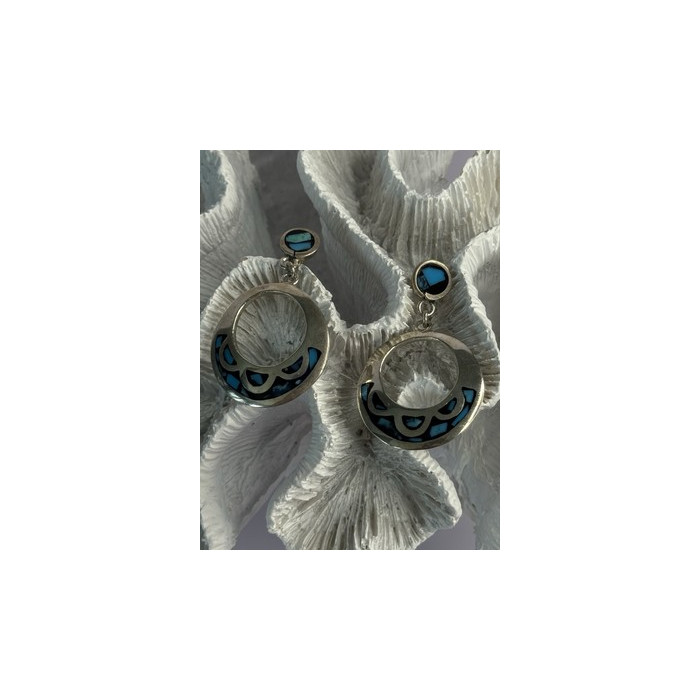 Vintage 925 Sterling Silver Turquoise Earrings Length 1.80 Inch