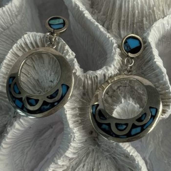 Vintage 925 Sterling Silver Turquoise Earrings Length 1.80 Inch